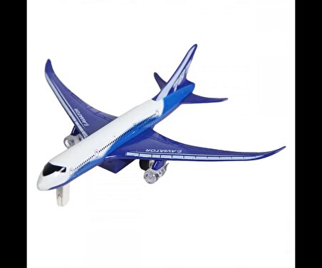 Metal Çekbırak Işıklı Sesli Yolcu Uçağı - Mavi