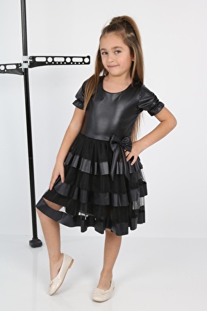 ÇocukYoluKids Tüllü Leather Kız Çocuk Abiye A1111111111004