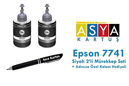 Epson 7741 (BK) 2'Lİ Siyah, Epson EcoTank L1455 Uyumlu Kalem Hediyeli 2 Siyah Mürekkep Seti