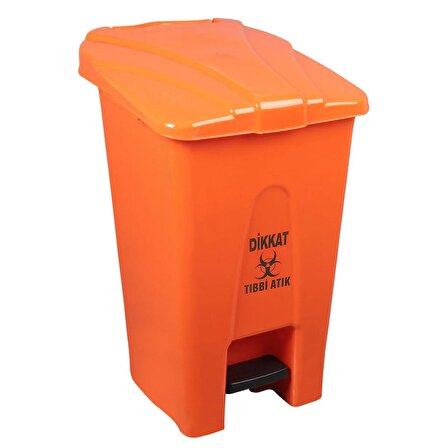 Safell Plastik Pedallı Tıbbi Atık Çöp Kovası, 70Lt Çöp Konteyner - Turuncu
