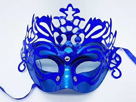 Metalize Ekstra Parlak Hologramlı Parti Maskesi Mavi Renk 23x14 cm