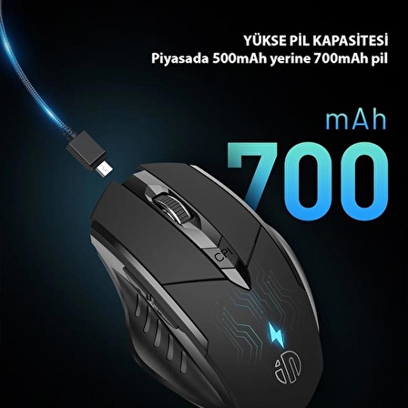 Coofbe 2.4G Şarj Edilebilir 700 mAh Bataryalı 4DPI 2.4G Kablosuz Mouse Windows İos Mac Uyumlu Mouse