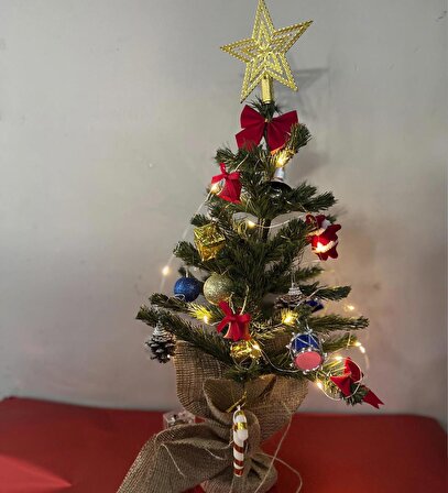 Masa Üstü Çam ağacı  40 cm - 45 DAL, Metal Gövde - Işık ve Süsleri ile