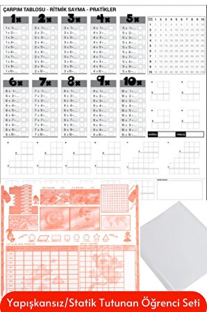 Öğrenci Seti - Yapışkansız Statik Tutunan Akıllı Kağıt Seti Çarpım Tablosu 60x100 Planlayıcı