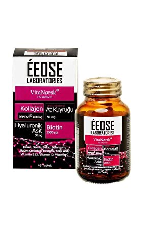 Eeose Collagen Tablet Kollajen + Hyaluronik Asit + Atkuyruğu + Biotin + C Vitamini 45 Tablet (eos101)