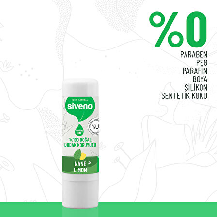 Siveno %100 Doğal Dudak Koruyucu Nane & Limon Lipbalm Krem Nemlendirici Parlatıcı Onarıcı 6 G X 2 Adet