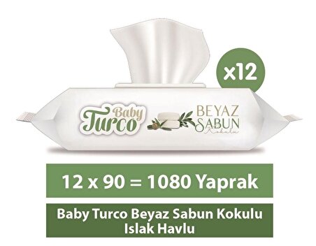 Baby Turco Beyaz Sabun Kokulu Islak Havlu 90 lı x 12 Adet