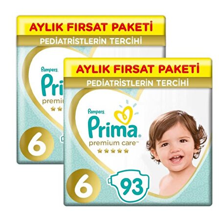 Prima Bebek Bezi Premium Care 6 Beden 93'lü Aylık Fırsat Paketi X 2'li