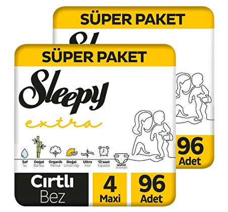 Sleepy Extra 4 Numara Maxi 2x96'lı Cırtlı Bez
