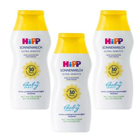 Hipp Babysanft 30 Faktör Hassas Ciltler İçin Bebek Güneş Koruyucu Süt 3x200 ml