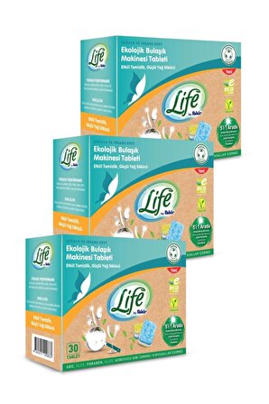 Life By Fakir Ekolojik Vegan Bulaşık Makinesi Tableti 30 lu x 3 Adet