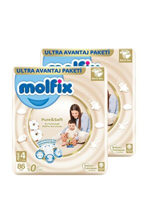 Molfix Pure & Soft Bebek Bezi Maxi 4 No 86 Lı X 2'li