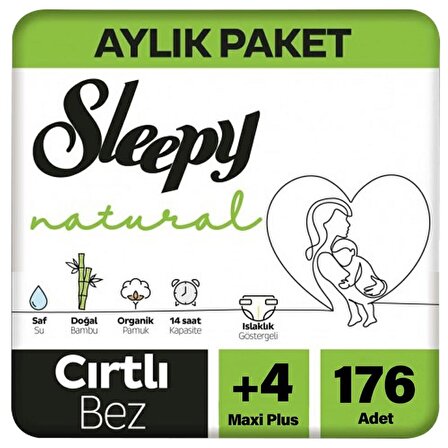 Sleepy Natural 4+ Numara Maxi Plus 176'lı Cırtlı Bez
