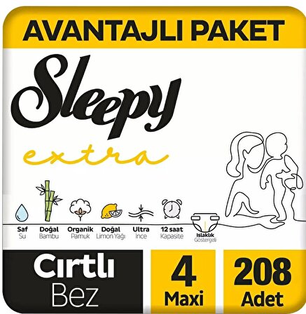 Sleepy Extra 4 Numara Maxi 208'li Cırtlı Bez