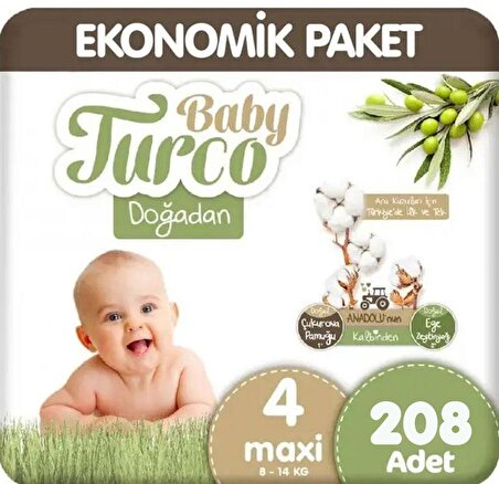 Baby Turco Doğadan 4 Numara Maxi 2x104'lü Bel Bantlı Bez