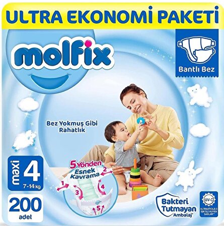 Molfix 4 Numara Maxi 200'lü Bel Bantlı Bez