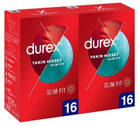 Durex Yakın Hisset Slim Fit Kondom 16 lı x 2 Adet