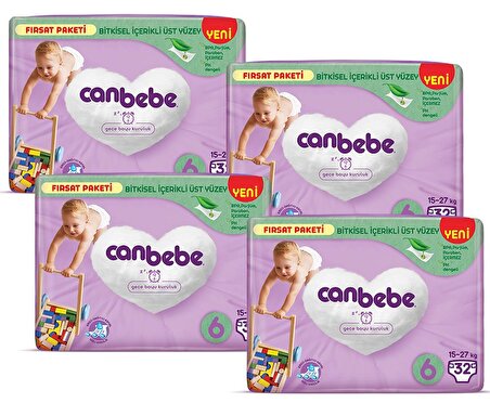 Canbebe Bebek Bezi Fırsat Paketi 6 Beden XL (15-27 Kg) 32 li x 4 Adet