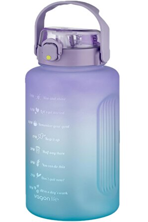 Vagonlife MEGA Büyük Boy 2500ml 2.5Litre Pipetli/Pipetsiz Kullanım Çift Renk  Motivasyon Matarası 