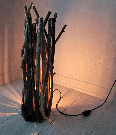 Ahşap Aydınlatma 50 cm Masa Lambası Gece Lambası Abajur Lamba Doğal Ağaç Lambader Ahşap Avize