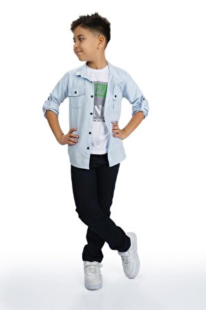 Gömlek , Pantolon , T-Shirt  3Parça Erkek Çocuk Takım MNK1754