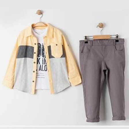 Cepli Gömlek , Pantolon , T-Shirt  3Parça Erkek Çocuk Takım MNK4016