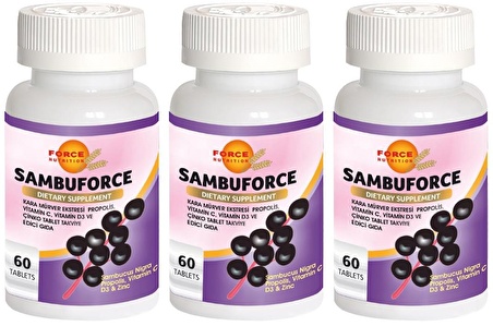 Force Nutrition Sambuforce 3x60 Tablet Black Eldenberry Propolis Vitamin C D3 Zinc  