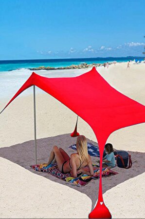 Markise Kırmızı Gölgelik Tente Plaj Şemsiyesi Bahçe Teras Kamp Piknik Güneşlik Tatil Şemsiye 2.3 metre