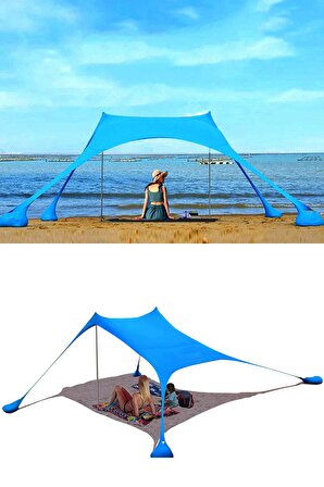 Markise Mavi Gölgelik Tente Plaj Şemsiyesi Bahçe Teras Kamp Piknik Güneşlik Şemsiye 2.3 metre