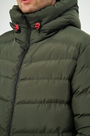  Erkek Siyah Kapüşonlu Su Ve Rüzgar Geçirmez Polarlı Şişme Kışlık Mont DM-300