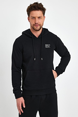 Erkek Dont Quit Baskılı 3 İplik Kapüşonlu Sweatshirt S-1000