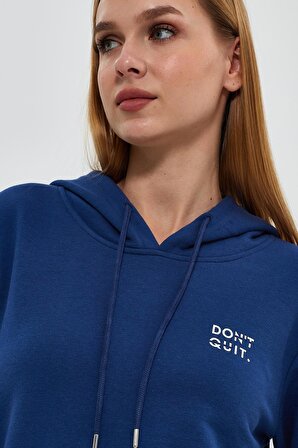 Kadın Dont Quit Baskılı 3 İplik Kapüşonlu Sweatshirt BS-1000