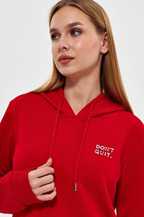 Kadın Dont Quit Baskılı 3 İplik Kapüşonlu Sweatshirt BS-1000