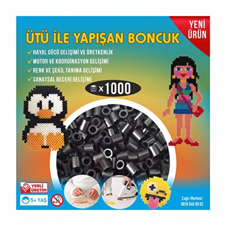 Nusrat Bilişim Ütü ile Yapışan 1000'li Siyah Boncuk-Tabla-Cımbız 3'lü Set