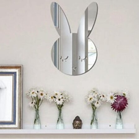 Tavşan Figürlü Çocuk Odası Dekoratif Pleksi Ayna Gülen Yıldız