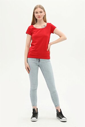 Trender 3024 Sırtı Çapraz Kadın T-Shirt kırmızı