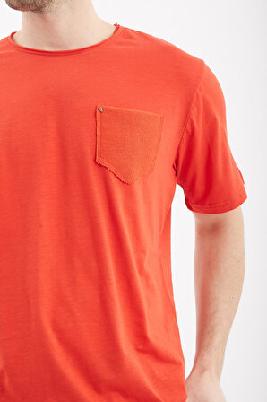 Trender 2000 Flamlı Cepli Sıfır Yaka Erkek T-Shirt NAR ÇİÇEĞİ