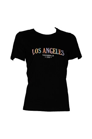 Los Angeles Baskı Trender Kadın T-Shirt SİYAH