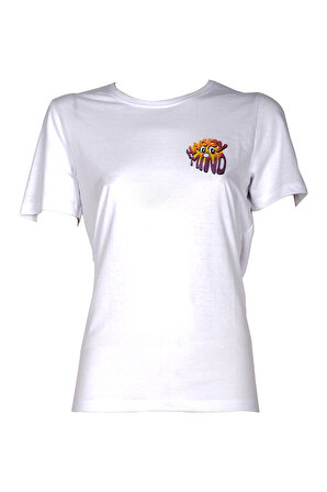 Happy Mind Baskı Trender Kadın T-Shirt BEYAZ