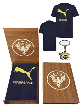 Puma Fenerbahçe Cat Tee Erkek Fenerbahçe Anahtarlıklı Ahşap Kutulu Tişörtü 77313601