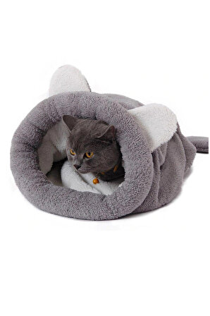 Bobi Kedi Yatağı Gri Evcil Hayvan Kedi Minderi Yumuşak Kedi Tüneli Uyku Tulumu Yatak Kulübesi