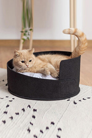 Mia Kedi Yatağı Evcil Hayvan Kedi Minderi Kedi Yuvası Evi Kulübesi Siyah