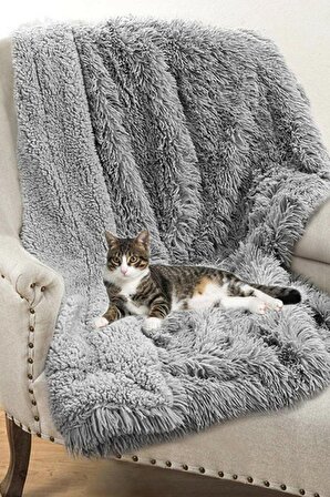 Peluş Gri Kedi Köpek Yatağı Battaniyesi Evcil Kedi Minderi Yuvası Evi Kulübesi Matı Örtüsü 60x90 cm