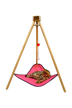 Piramit Kedi Yatağı Hamağı Evi Ahşap Tripod Evcil Hayvan Hamak Salıncak Köpek Yatağı Kedi Tırmalama