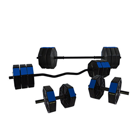 Tan Spor 100 Kg DÜZ BAR (150 cm) + Z BAR (120 cm) Dambıl Ağırlık Halter FULL Set Mavi Kapaklı