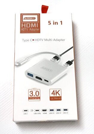  TYPE C 5 İN 1 MULTİ ADAPTÖR 4K HDMI- 3X3.0 USB ÇOKLAYICI -USB C