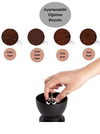 Perlotus Seramik Öğütücülü El Tipi Çevirmeli Kahve Değirmeni ve Espresso Fincanı Seti (Kahve Hediyeli)