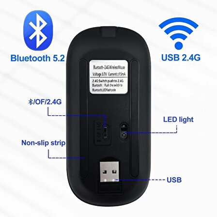 Bluetooth/Kablosuz Şarj Edilebilir Mouse PC Gaming Kablosuz Macbook iPad laptop Uyumlu