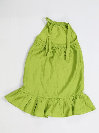 Ceylan Fırfırlı Yeşil Kız Elbise