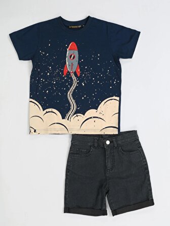 Rocket Denim Şort + T-Shirt Takım